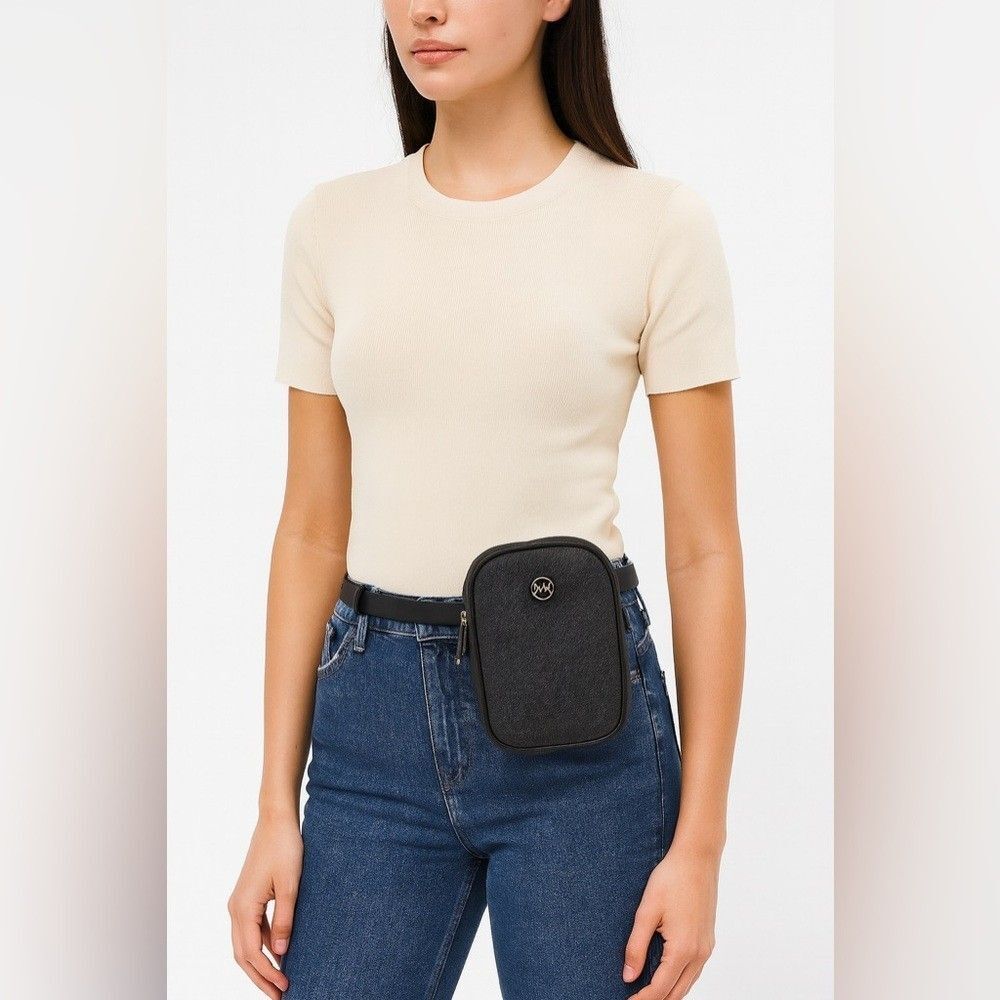 Michael Kors Black Logo Belt Bag with Gold Hardware